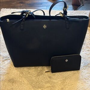 Tory Burch Navy Tote with Matching Wallet